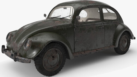 VW Style Beetle Bug Old Rusty WW2 Wrecked Car
