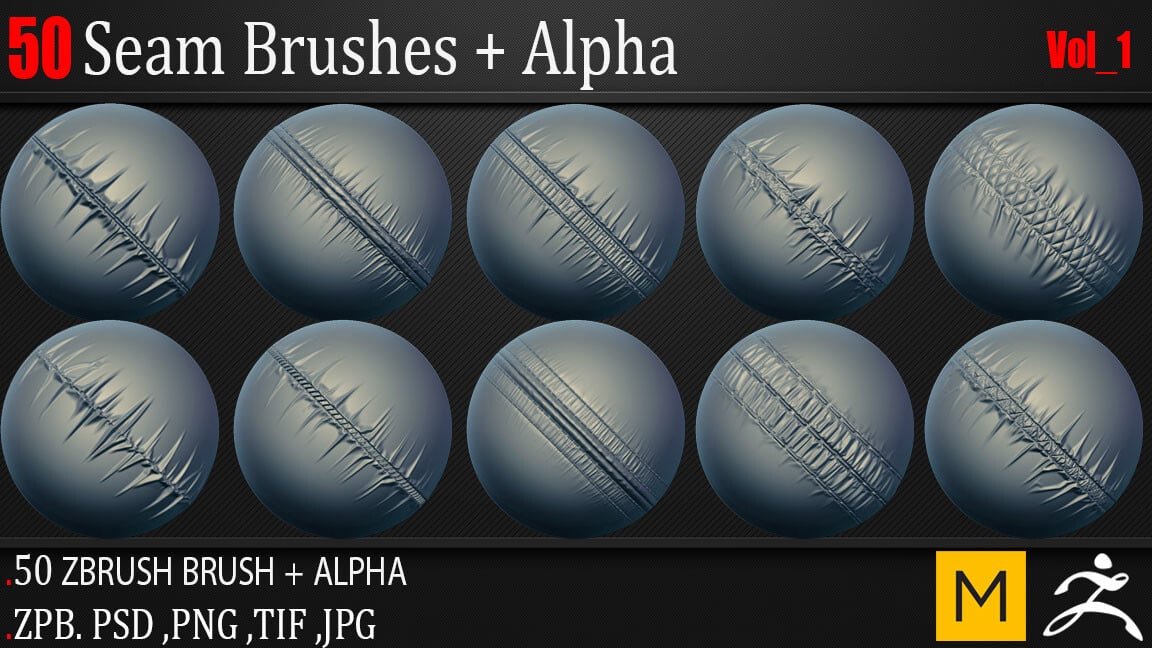 ArtStation - 50 Seam Brushes + Alpha Vol_1 | Brushes