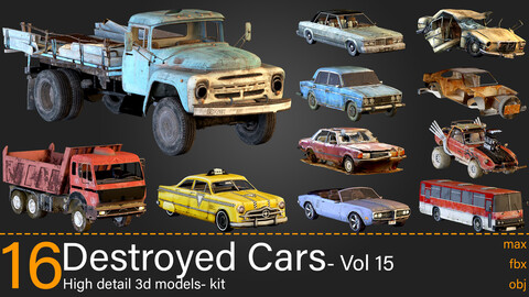 16- Destroyed Cars- Vol 15- 3d models-max.fbx.obj