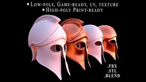 Spartan Helmets (Base mesh Low poly, High poly, Print, low-poly Basemesh)