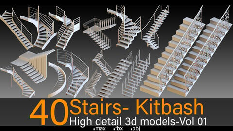 40 Stairs- Vol 01- Kitbash- High detail 3d models