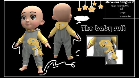 Baby Outfit__Clo3d, Marvelous Designer Project + FBX + OBJ(if needed)