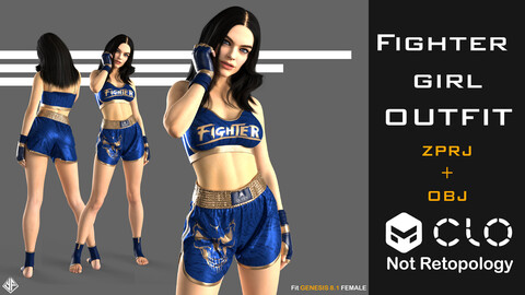 Fighter Girl Outfit - MD/CLO3D project file + OBJ