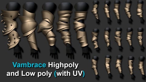 Vambrace Highpoly and Lowpoly (With UVs) Vol 3