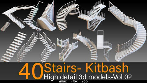 40 Stairs- Vol 02- Kitbash- High detail 3d models