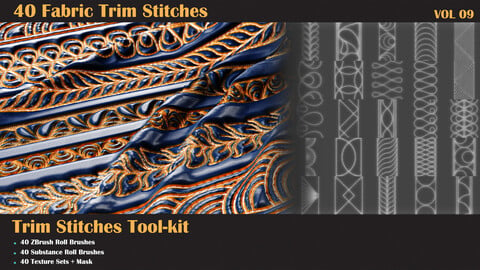 40 Stitches Trim Tool - Substance and ZBrush Roll Brush - VOL 09