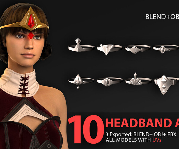 ArtStation 10 HEADBAND ARMOR with UVs (VOL.02). BLENDER PROJECTS+OBJ