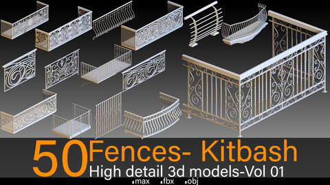 50 Fences- Vol 01- Kitbash- High detail 3d models