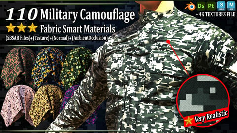 110 Realistic Military Camouflage Fabric Smart Materials (SBSAR+Texture+Normal+AmbientOcclusion) Vol.1