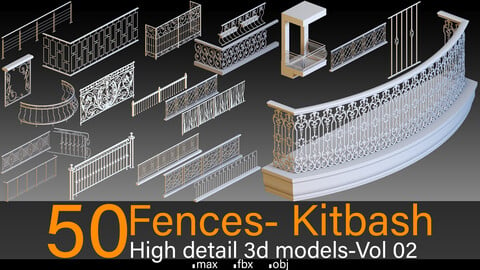 50 Fences- Vol 02- Kitbash- High detail 3d models