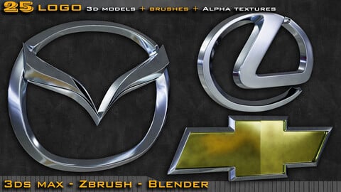 25 Logo 3d model + ZBrush and Blender Brushes + Alpha Texture