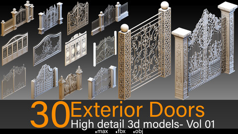30 Exterior Doors- Vol 01- Kitbash- High detail 3d models