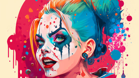 6k Digital Print of The Queen of Clowns. Master of Jokers. Issue 3 - A Psychedelic Comic Book Character Portrait Painting - Super Hero / Anti-Hero / Villain Illustration Artwork Reference