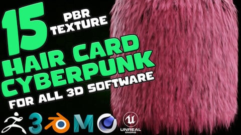 15 Cyberpunk Hair Card PBR Texture for all 3d software