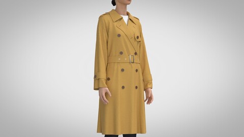 Women Trench Coat, Marvelous Designer, Clo +obj, fbx