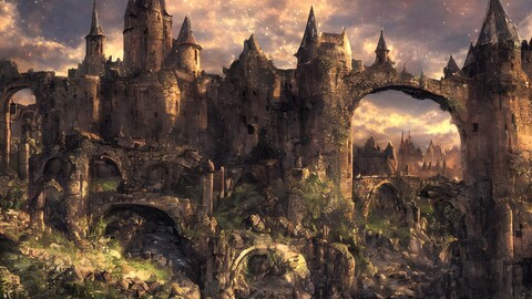 Pack of 18 post apocaliptic fantasy Castle scene