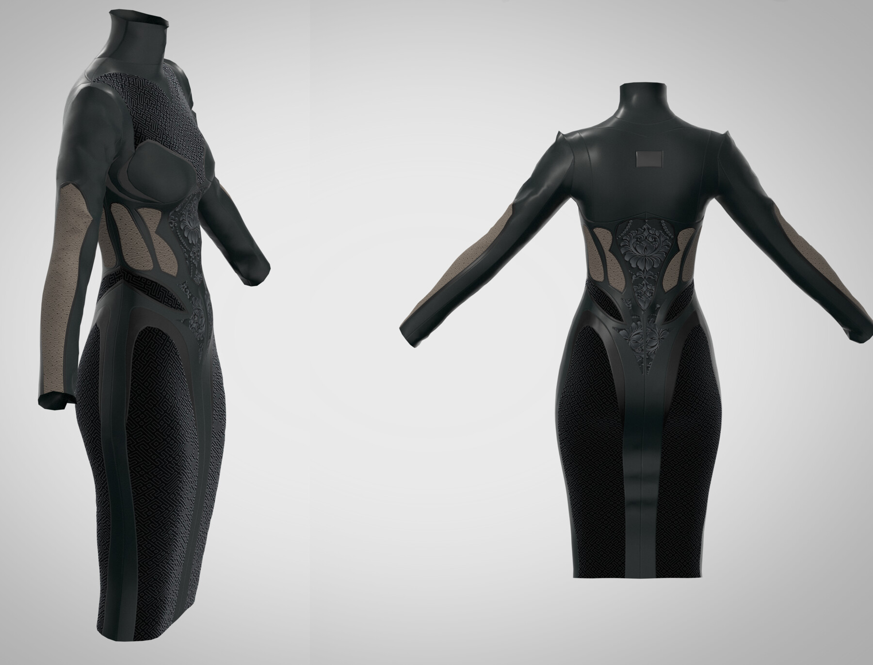 ArtStation - Beautiful leather dress with fashionable lines that make ...