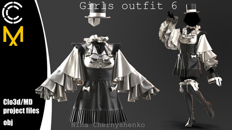 Girls outfit 6. Marvelous Designer/Clo3d project + OBJ.