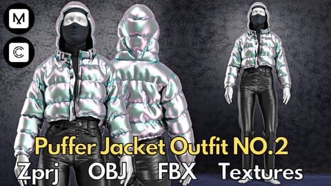 Puffer jacket No.2 : Marvelous Designer + Clo3d + OBJ + FBX + Texture