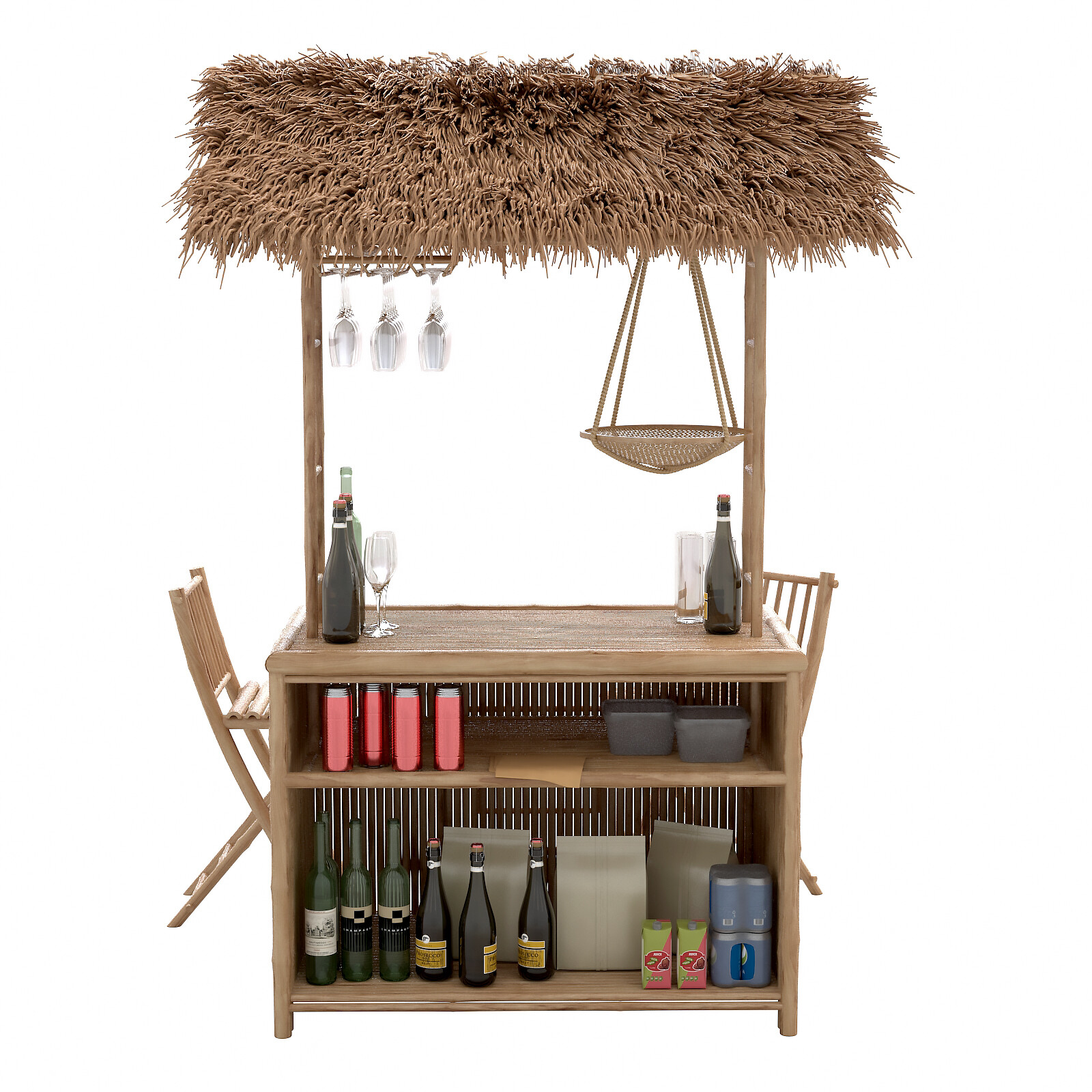 ArtStation Beach Bamboo tiki bar with bottles and glasses Resources
