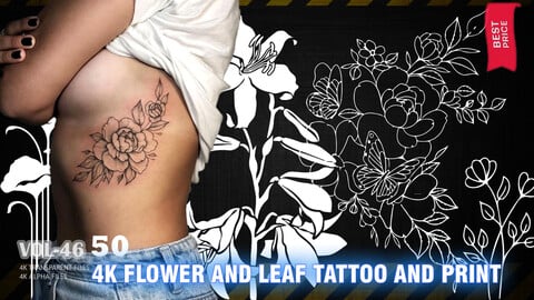 50 4K FLOWER AND LEAF FOR TATTOO AND PRINT. part-2(TRANSPARENT&ALPHA)-VOL46