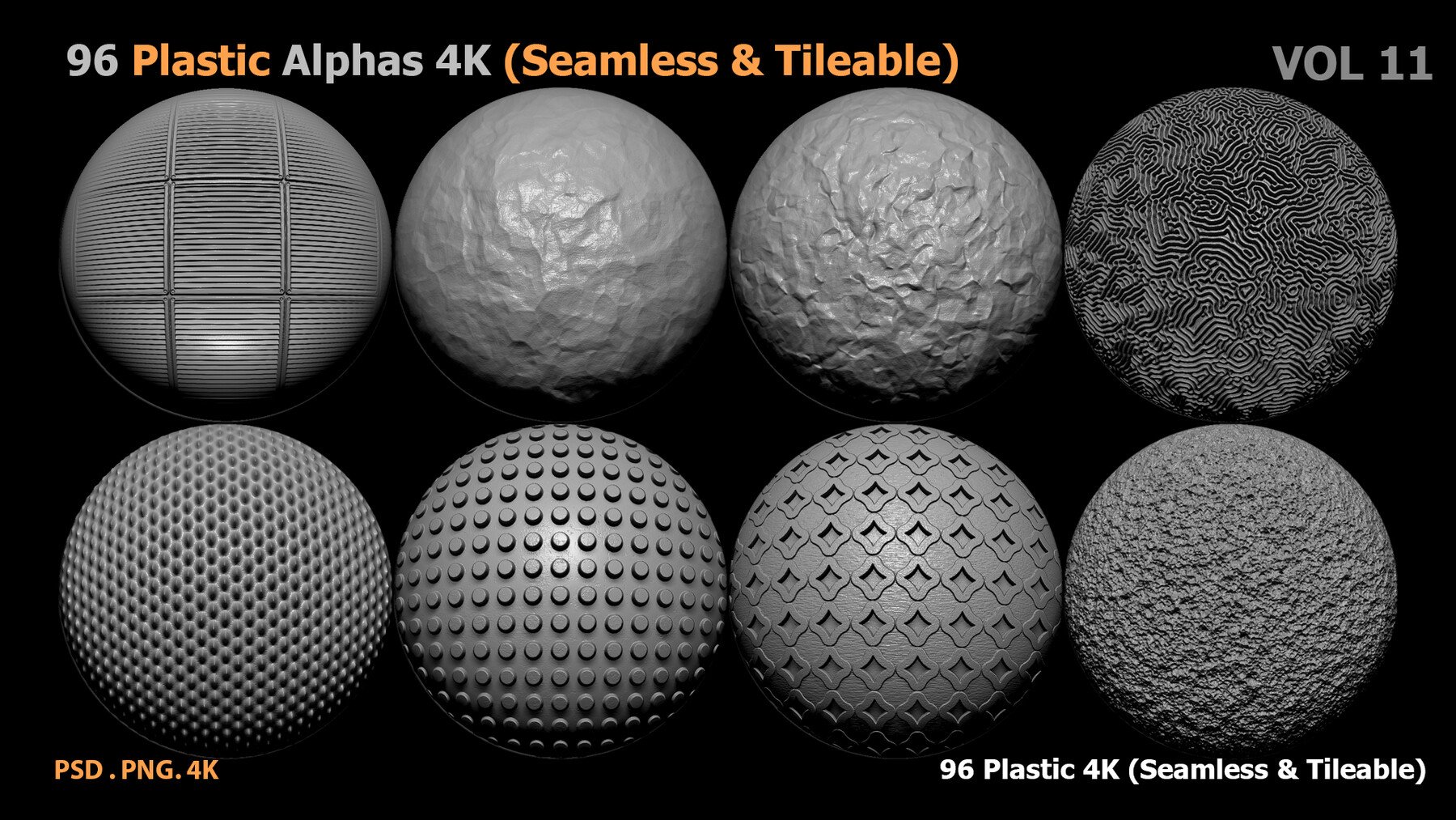 ArtStation - 96 Plastic Alphas (Seamless & Tileable) VOL 11 | Brushes