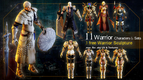 11 Warrior Characters & Sets_ 3d model