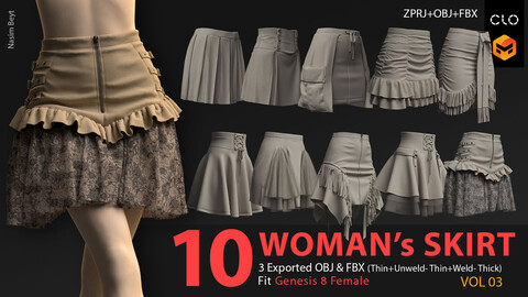 10 WOMAN'S SKIRT PACK (VOL.03). Marvelous Designer/Clo3D project file+OBJ,FBX