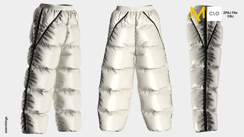 Streetwear Puffer Pants #009 - Clo 3D / Marvelous Designer + OBJ / DIGITAL FASHION / HYPEBEAST / FUTURE FASHION