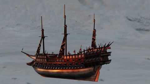 PIRATE SHIP LOW POLY GAME READY