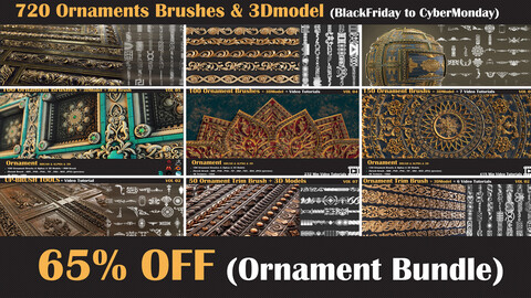 720 Ornament Brushes and 3DModel ( Ornament Bundle )