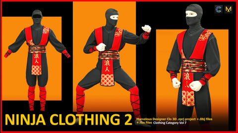 Ninja clothing 2 for male (Projects Files: ZPRJ, OBJ, FBX) VOL 7