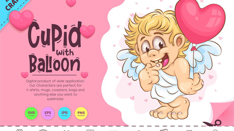 Cartoon Cupid with Balloon. Clipart