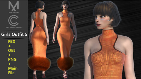 Girl's Outfit 5 / Marvelous Designer / CLO3D Project File + OBJ + FBX + PNG