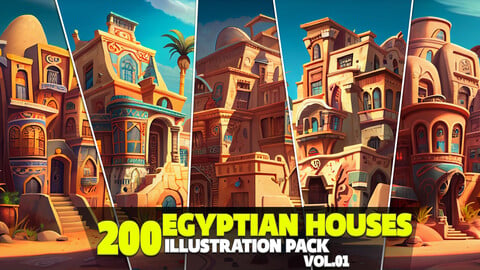 200 Egyptian houses Illustration Pack Vol.01