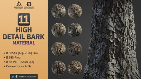 11 High Detail Bark Material (SBSAR, 4K PBR Texture) + SBS File