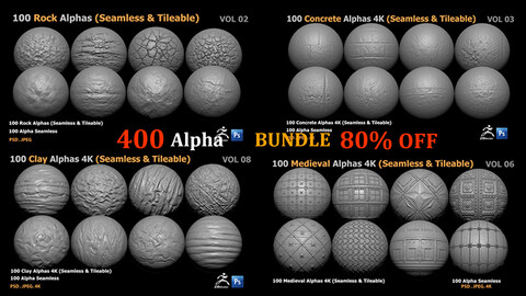 400 Alpha Bundle   Rock, Concrete, Medieval, Clay 80% OFF (Seamless & Tileable)