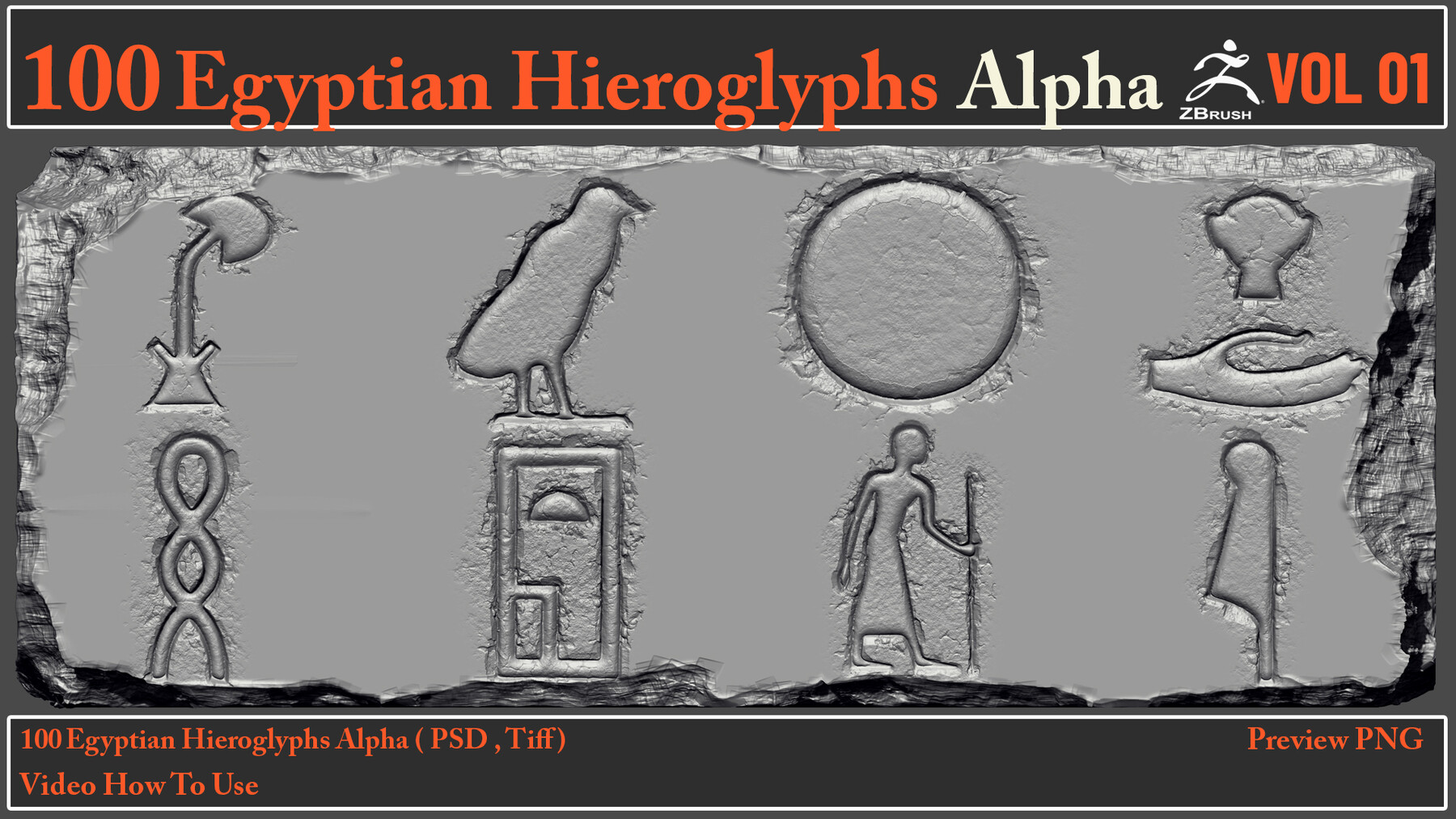 ArtStation - 100 Egyptian Hieroglyphs Alpha Maps | Brushes