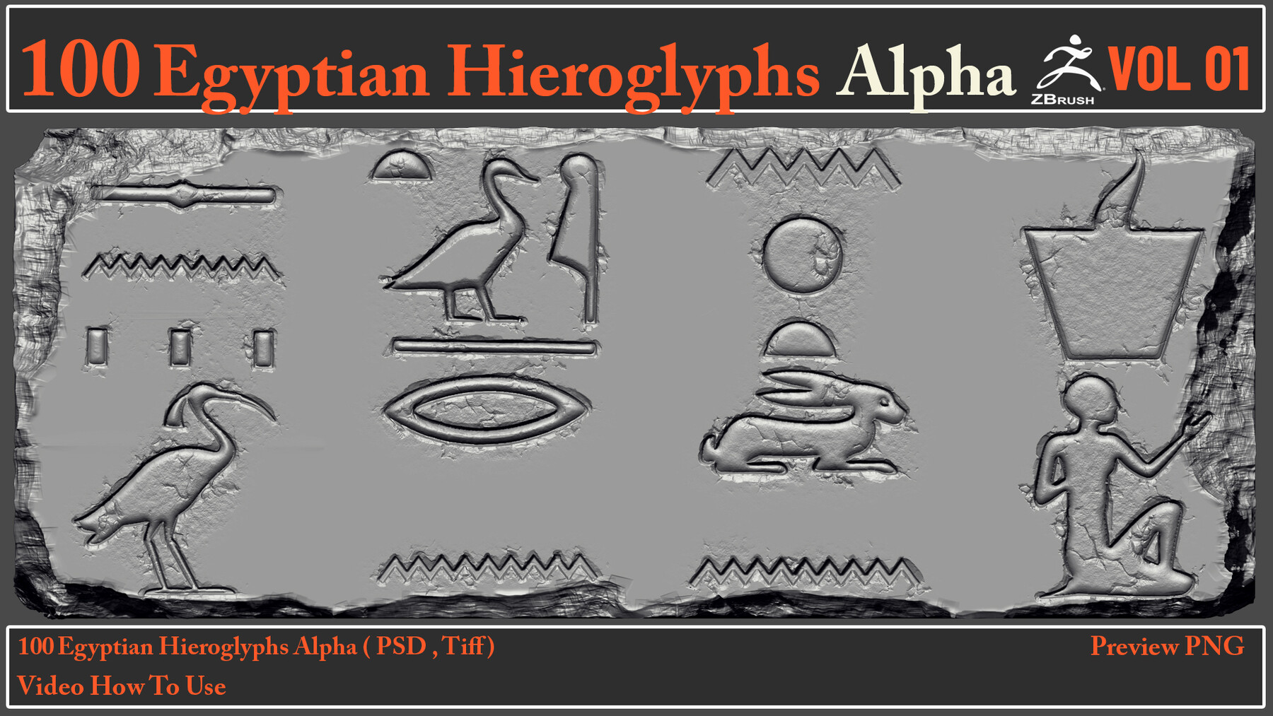 Artstation 100 Egyptian Hieroglyphs Alpha Maps Brushes