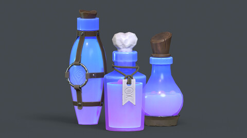Magic potions PBR Low Poly Game Ready Stylized 3d model