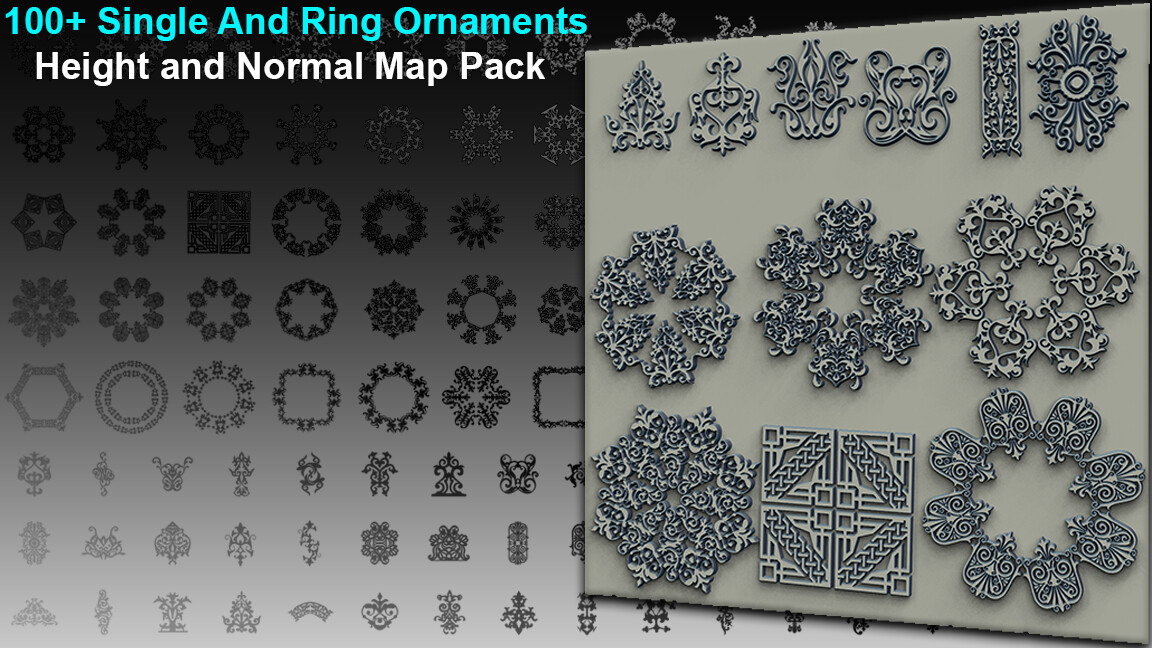 ArtStation - 100+ Single and Ring Ornament Height Map Pack | Brushes