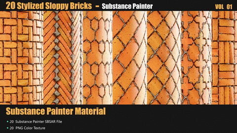 20 Stylized Sloppy Bricks Materials In Substance Painter