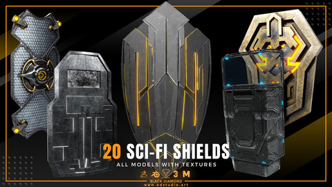 20 SCI-FI SHIELDS with Textures ( For All 3D Software and ready for Game )