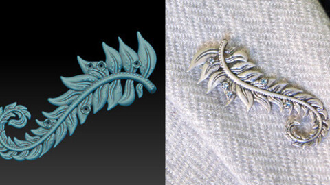 Leaf brooch, printable jewelry 3d model