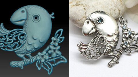 A cute bird brooch with little stones, printable jewelry 3d model