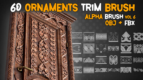 60 Ornaments Trim Brush + 3D model + Free Tutorials Vol-6