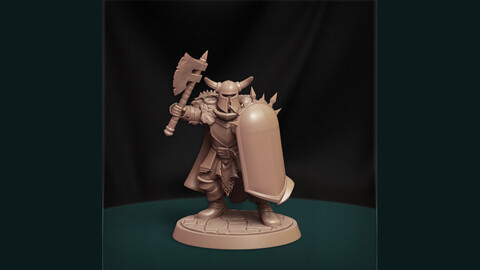 Guerrero con hacha y escudo - Armies of Chaos STL