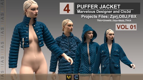 PUFFER JACKET VOL 1 (CLO3D AND MARVELOUS DESIGNER) ZPRJ, OBJ, FBX