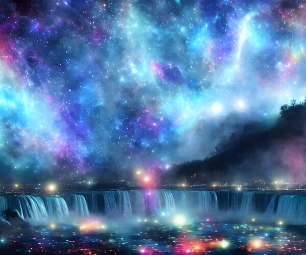 ArtStation - Colorful waterfalls at night wallpapers | Artworks