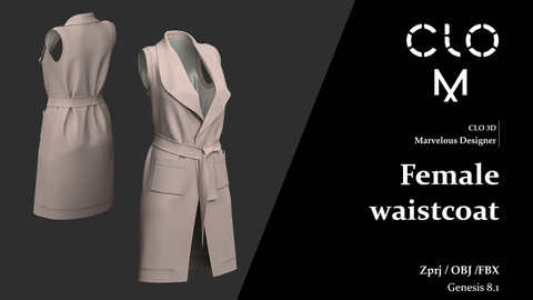 Female waistcoat / Marvelous Designer/Clo3D project file + OBJ